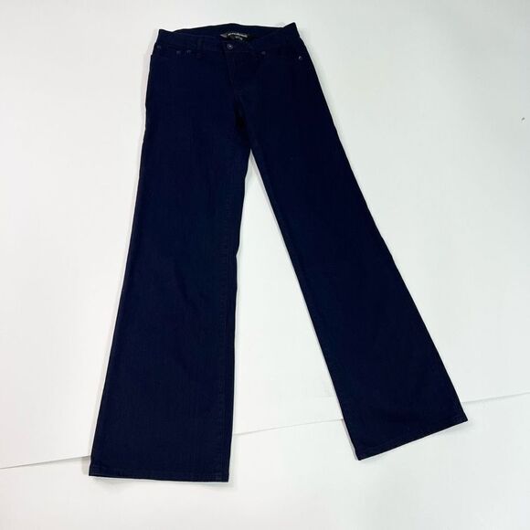 Norma Kamali Wide Leg Jeans Women's 4 Indigo Blue Mid Rise Stretch Flare Denim - Picture 1 of 8